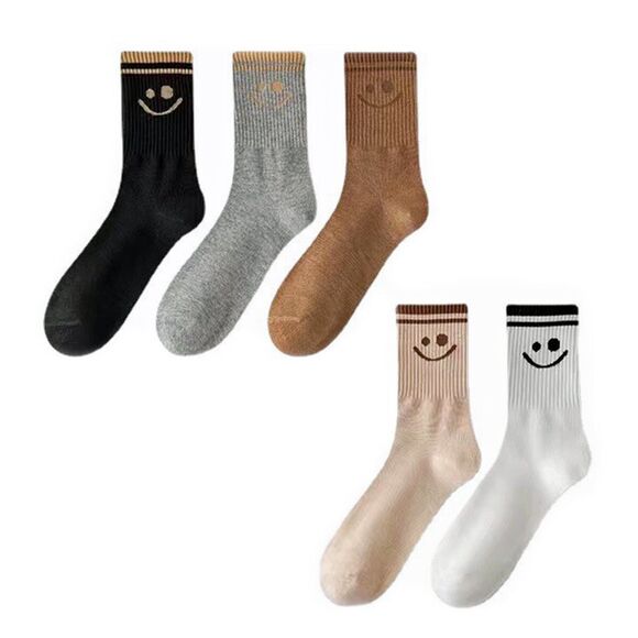 Women's 5 Pairs Cute Smiley Face Crew Socks, Comfy Daily All Season Socks - Picture 1 of 13